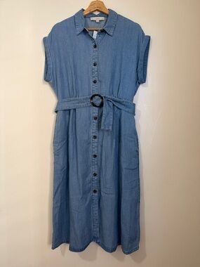 LOFT Chambray Midi Shirt Dress in Light Blue with Belt 12P